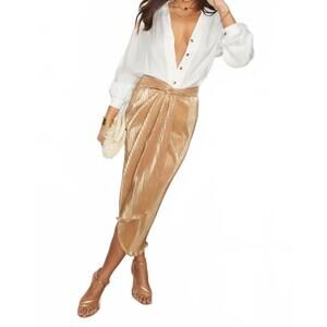 NEW NEVER FULLY DRESSED jaspre midi skirt in gold plisse